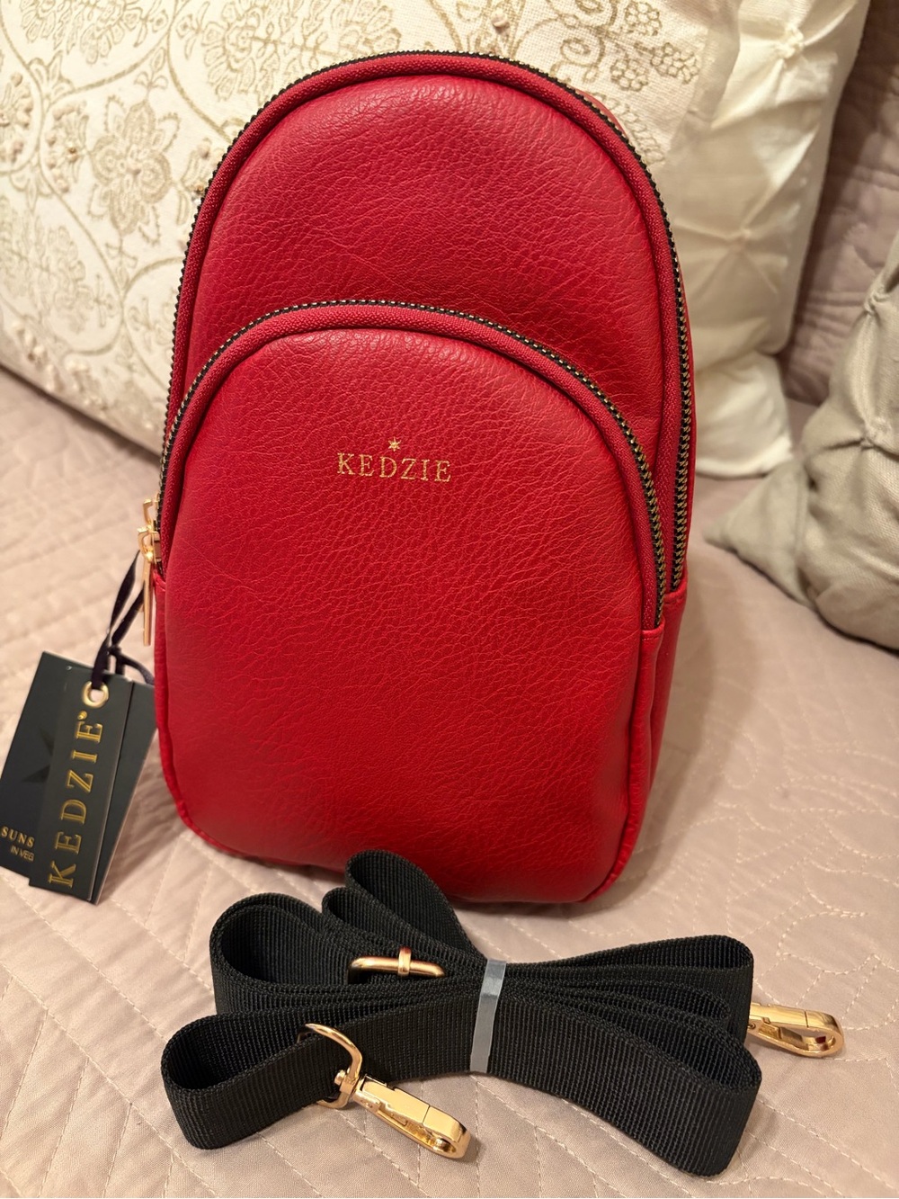 Kedzie Red Pebble Leather Women's Backpack - Picture 5 of 8